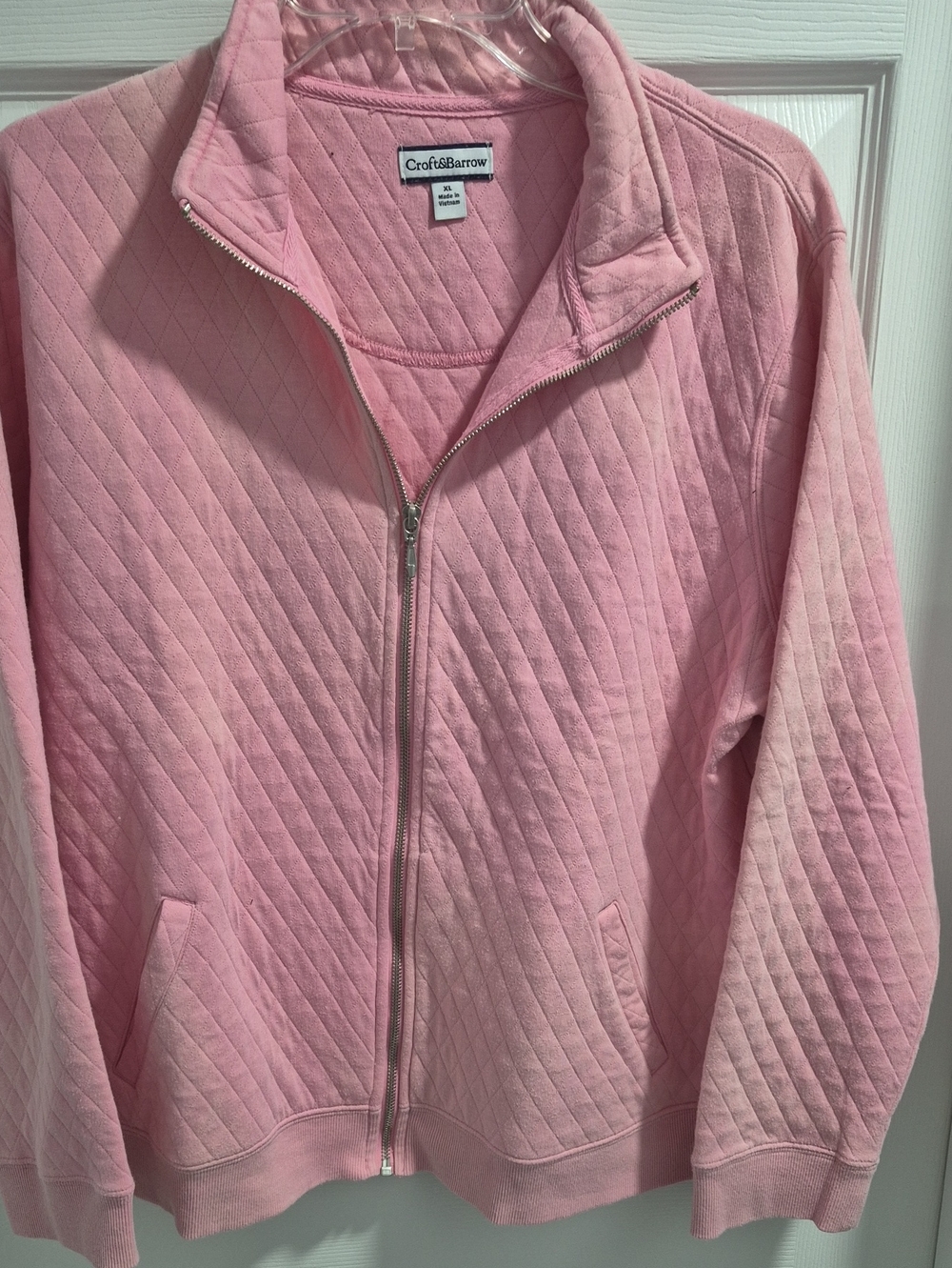 croft & barrow Light Pink Quilted Zip-Up Bomber Jacket